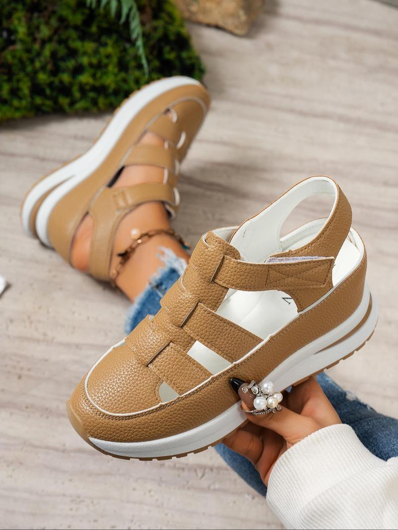 Women's Fashionable Velcro Fastening Wedge Sneakers, Casual Comfortable Soft Sole Sandals for Summer, Lightweight Breathable Shoes for Daily Wear