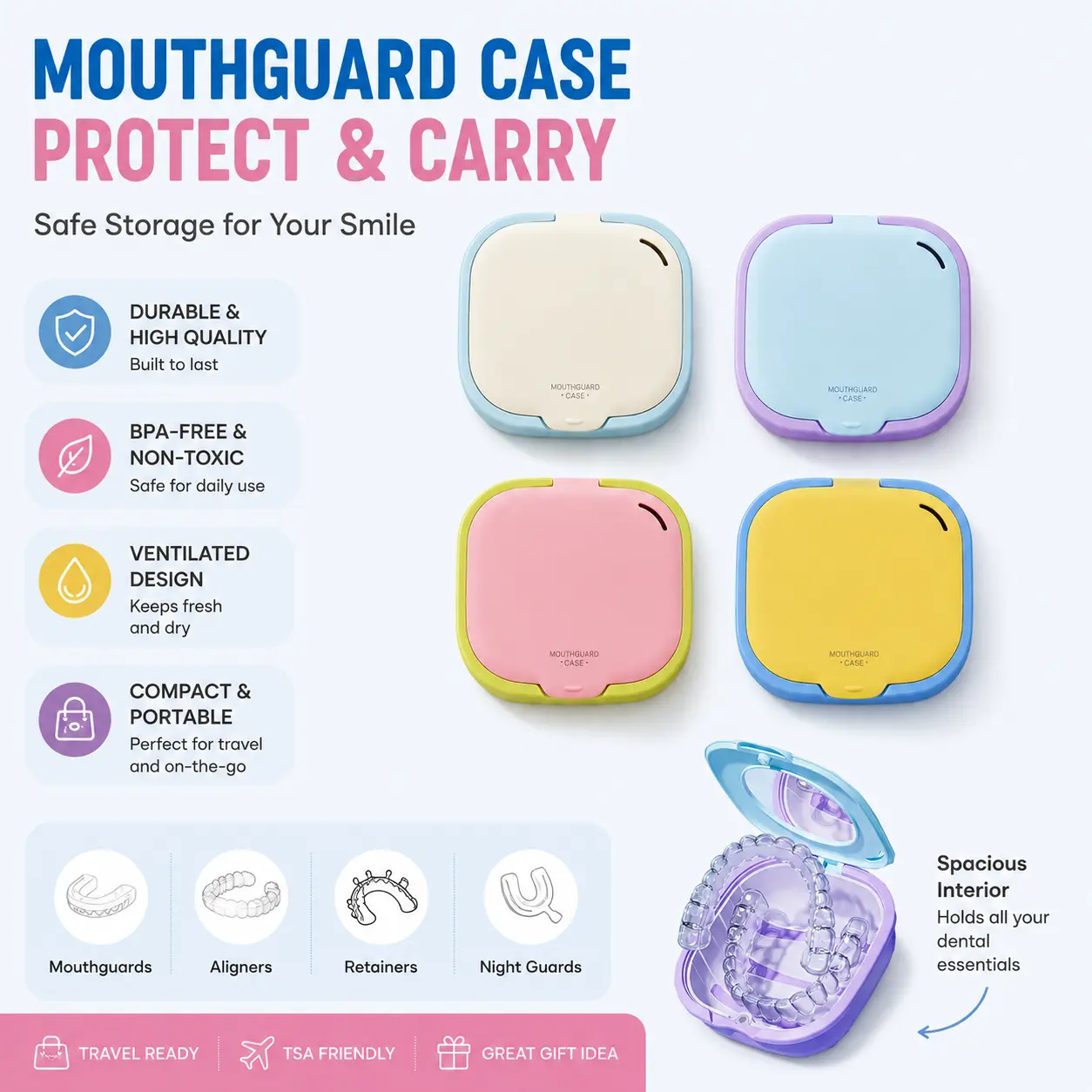 Dopamine Orthodontic Case, Invisible Kids Braces Clear Aligners Retainer Cleaning Cleansing Portable Elderly Oral Denture Box with Mirror, Convenient Storage Solution-YY0