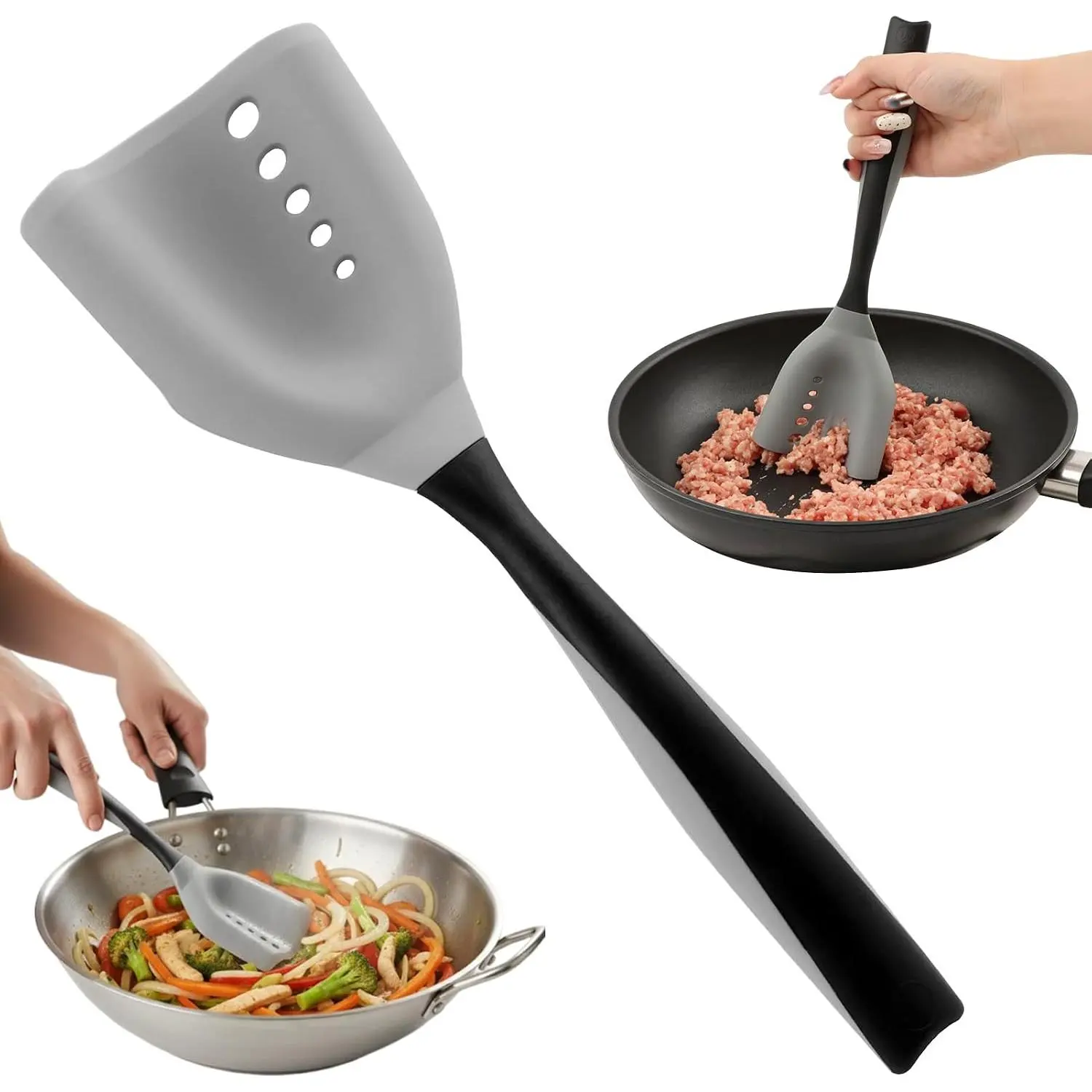 Mincing Spatula Meat , Hamburger ,  Heat Resistant Smasher for Draining ,  Handle, Non-Stick & Dishwasher Safe for Ground Meat, Eggs, Avocado(29*9.5cm,COLOR:Black)