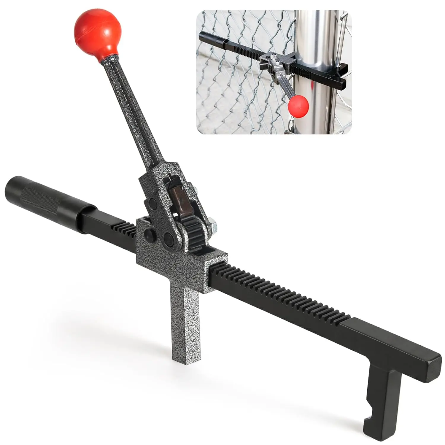 Chain Link Fence Stretcher Tool, Fence, Tightener & Tensioner| Ratcheting Fencing Tool: 3–9.5 in, 5° tilted base and hooked improve grip for one-person chain link fence