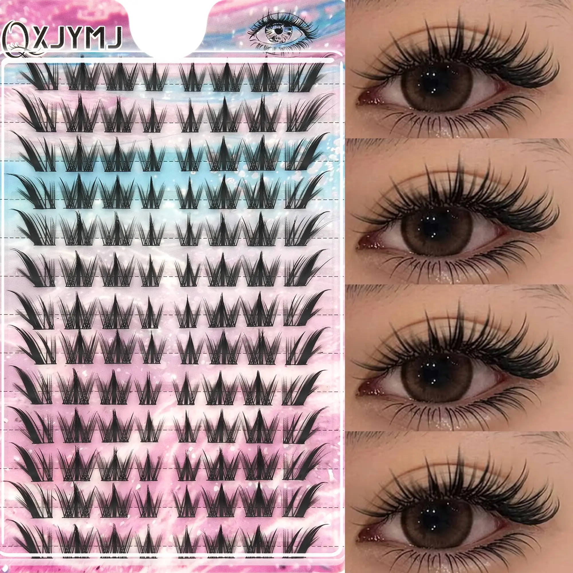 104 DIY Eyelash Set, 10-16mm Mixed Lengths, Transparent Stem, Soft Texture, Synthetic, Reusable Lashes, Perfect for Fox Eye Makeup, Ideal Gift for Women