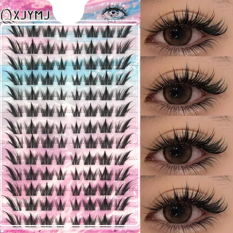104 DIY Eyelash Set, 10-16mm Mixed Lengths, Transparent Stem, Soft Texture, Synthetic, Reusable Lashes, Perfect for Fox Eye Makeup, Ideal Gift for Women