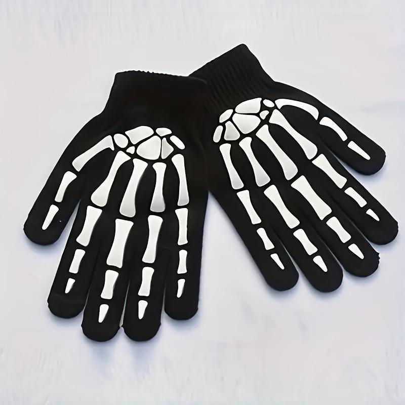 Skeleton Pattern Touch Screen Luminous Gloves, 1 Pair Outdoor Cycling Warm Knit Gloves, Sports & Outdoor Accessories for Women & Men, Halloween, Touchscreen Glove, Hand Cover