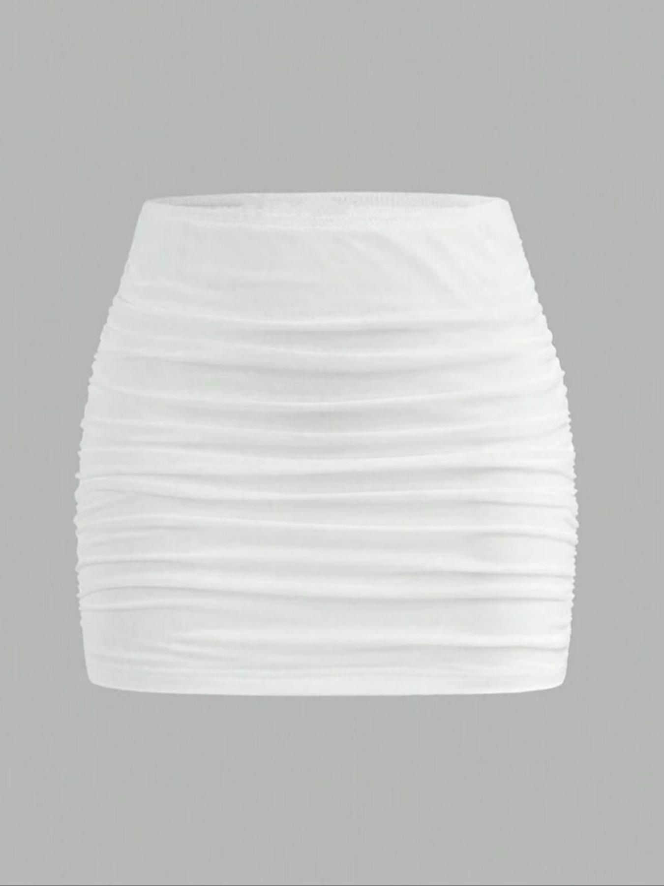 Women's Solid Ruched High Waist Skirt, Fashionable Mini Skirt for Daily Outdoor Wear, Ladies Bottoms for Summer