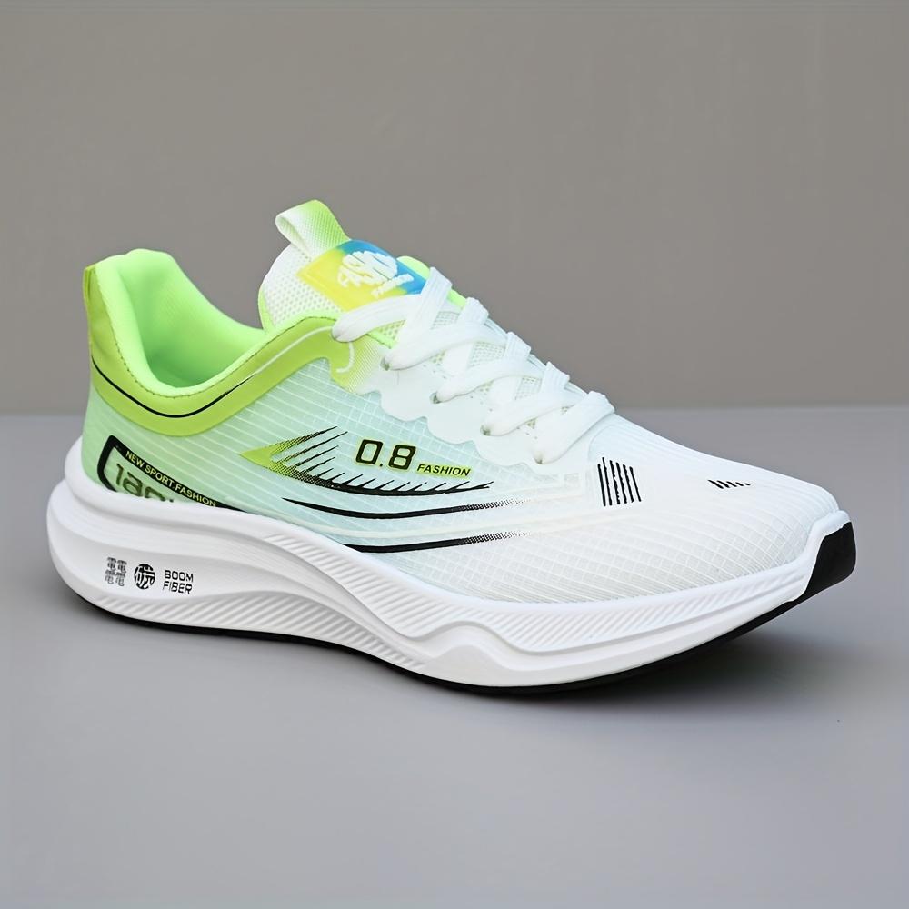 UYCEKK Men's White Low-Top Sneakers - Breathable Mesh Sneakers with Striped Sole & Minimalist, Lightweight for Running, Training, Gym - - Casual Wear, Lace-Up (Rubber Outsole) - Spring Summer