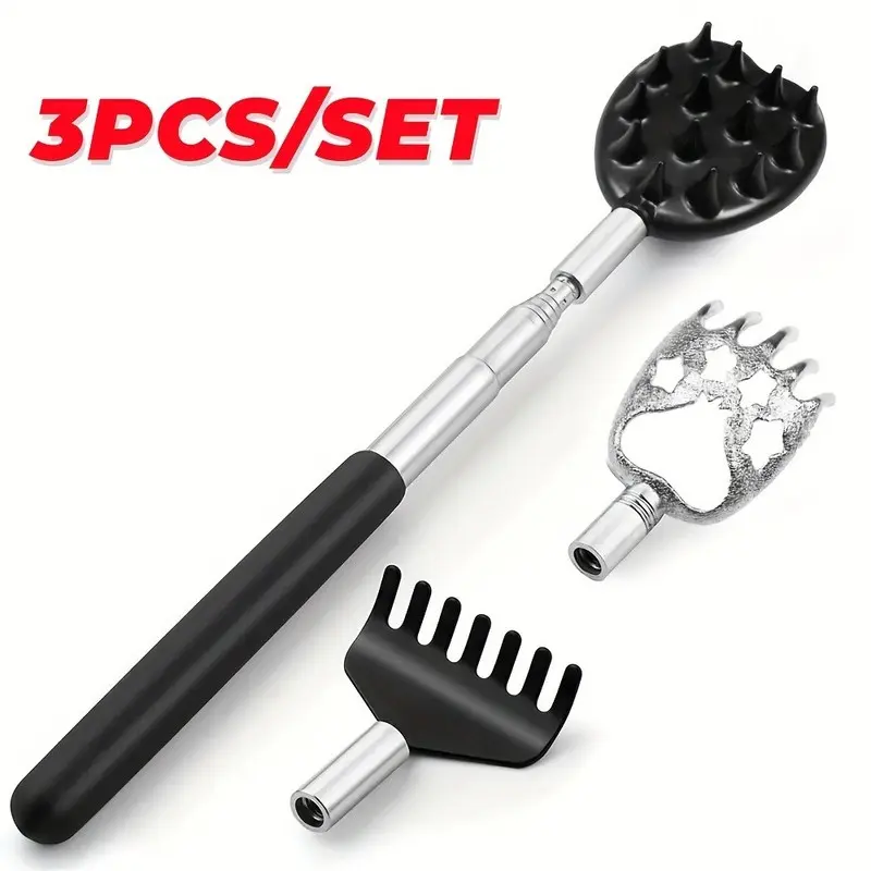 Bear Claw Design Telescoping Adjustable Back Scratcher,Retractable Back Scratcher, Backscratcher, Including 3 Replaceable Scratcher Heads and 1 Extendable Stick, Manual Body Care Massage Tools Relaxation Aid for Men & Women