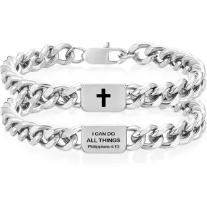 Bible Verse Cross  For  Boys Stainless Steel Cuban Link  For  Christian Stuff Accessories First Communion Confirmation  For Boys Teens Mens  woman classic couple barcelets luck energy  natural stone unisex festival jpalino  italian charm healing