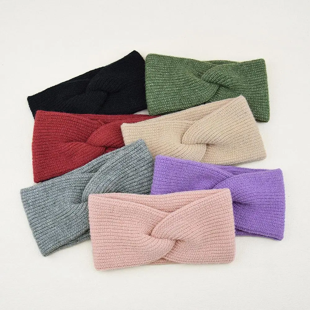 Women's Double-Layer Knit Crisscross Headband 11 - Resin Accent, Unisex Warm Ear Covers, Elastic Wide Multifunctional Hair Wraps for Everyday Outdoor Use, Wide Wrap, Daily, Elastic Hair Wraps