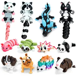 12-Pack 3D Printed Animal Figurines Set, Articulated Posable Desk Companions & Fidget Toys (4"), Creature Collection Dog/Panda/Dragon/Sloth/Raccoon – Office Desk Decor, Party Favors, Giftfidget toys
