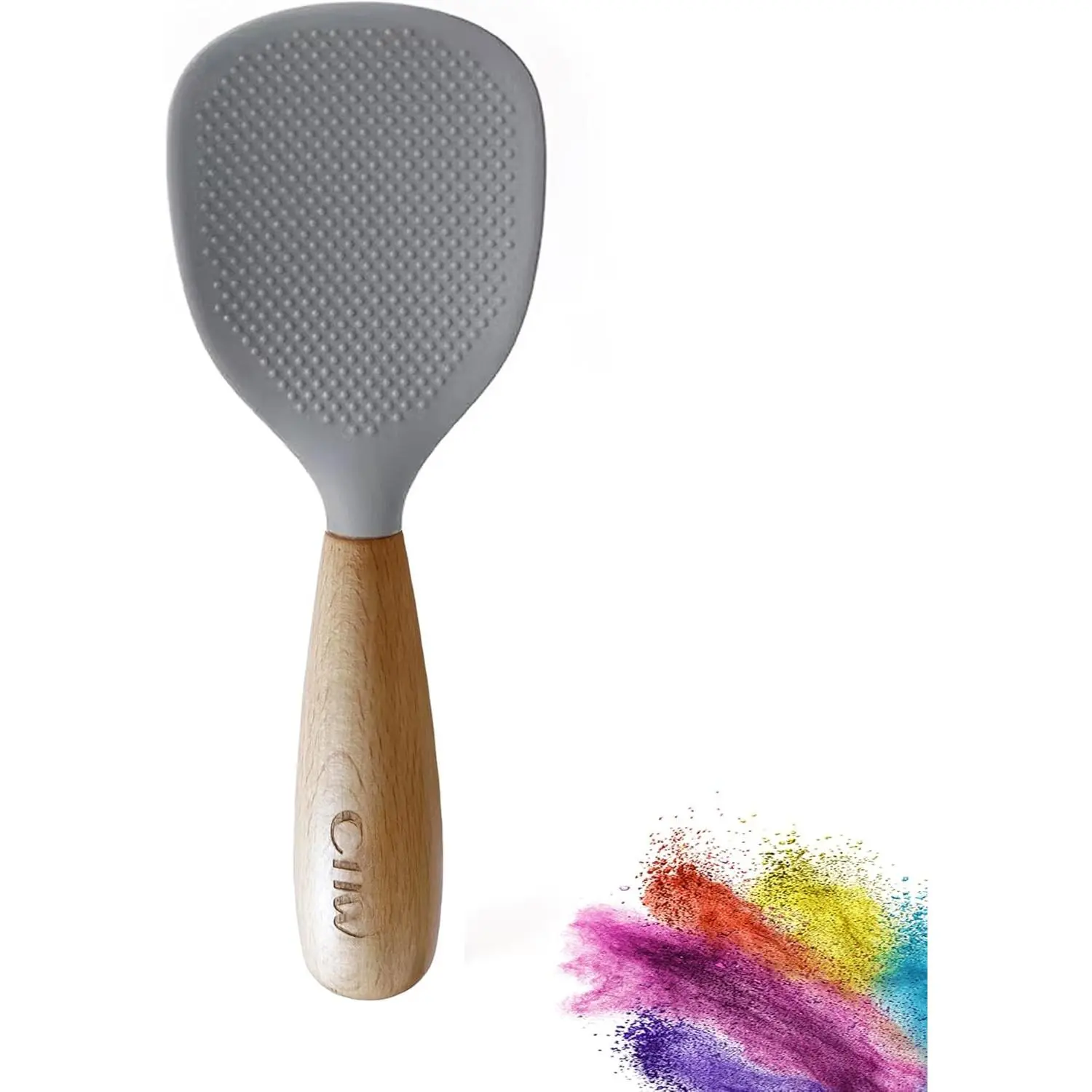 Rice Spoon Paddle with Wooden Handle Standing |  for Cooker,Cooking,Mixing,Scoop,Scrape,Non stick Heat Resistant (Grey)