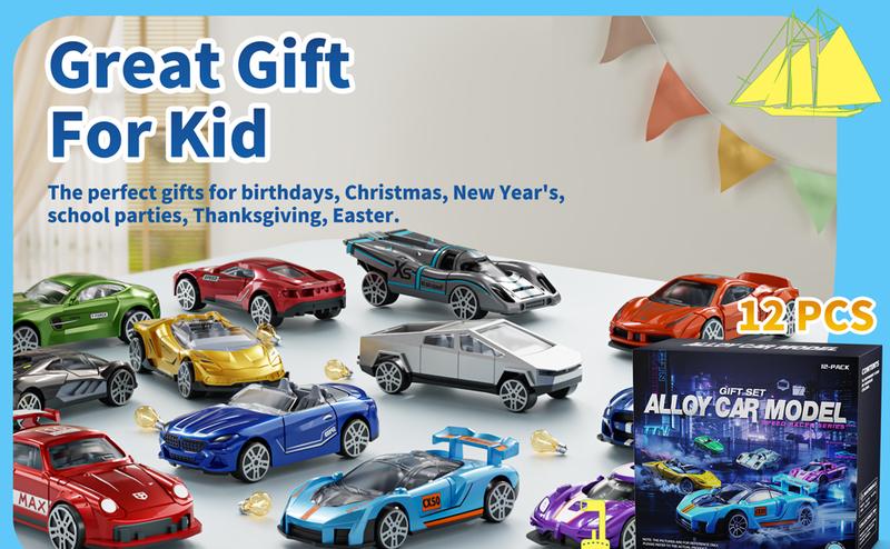 1:64 Scale Die-Cast Metal Toy Cars 12-Pack Vehicles Set, Includes Pickup, Racing Cars, Sports Cars for Display or Play, Great Gift for Kids Age 3 Years and Up (12 Pack)