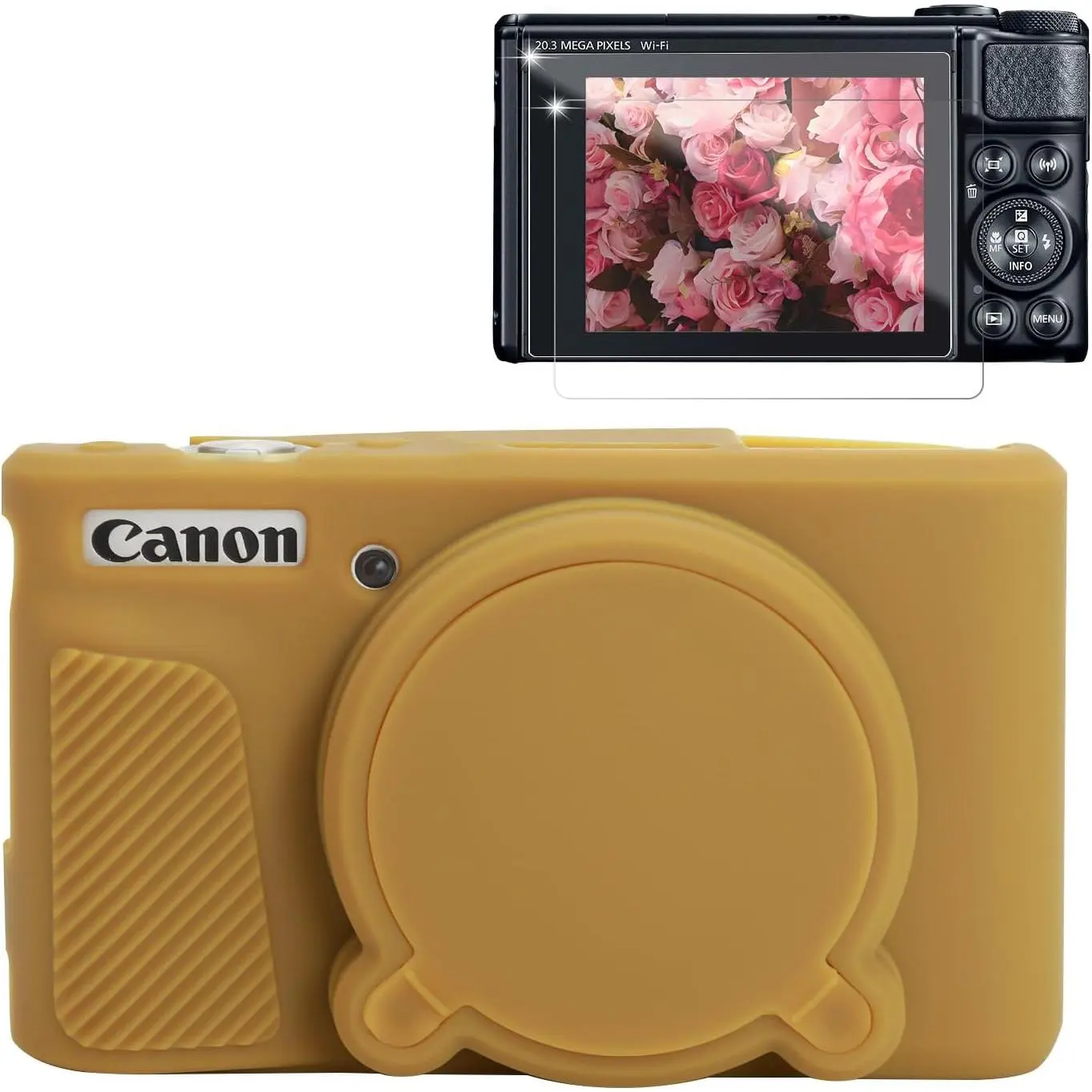 Custom Soft Synthetic Lightweight Camera Bag for PowerShot SX740 HS, SX730 HS - Slim Fit Handheld Sleeve with Removable Lens Cover, Screen Protector, Comfortable Grip, Tripod Compatibility (Champagne)