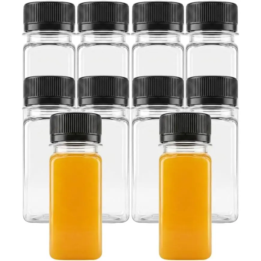 10 count 2 OZ Plastic Juice Bottles with , Black Caps | Ginger Shot , Clear Containers with  for Juicing, Smoothies Other Beverages, Freezer Safe, Leak Proof,  Grade