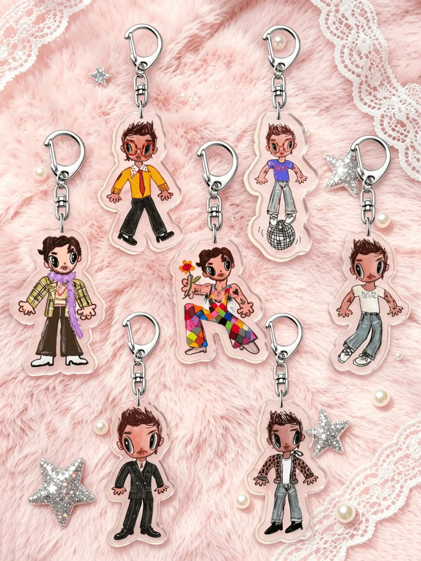 Harry Styles Acrylic Keychain, Cute Cartoon Designs, Retro Rock Style, Perfect Gift for Fans, Versatile Bag Accessory