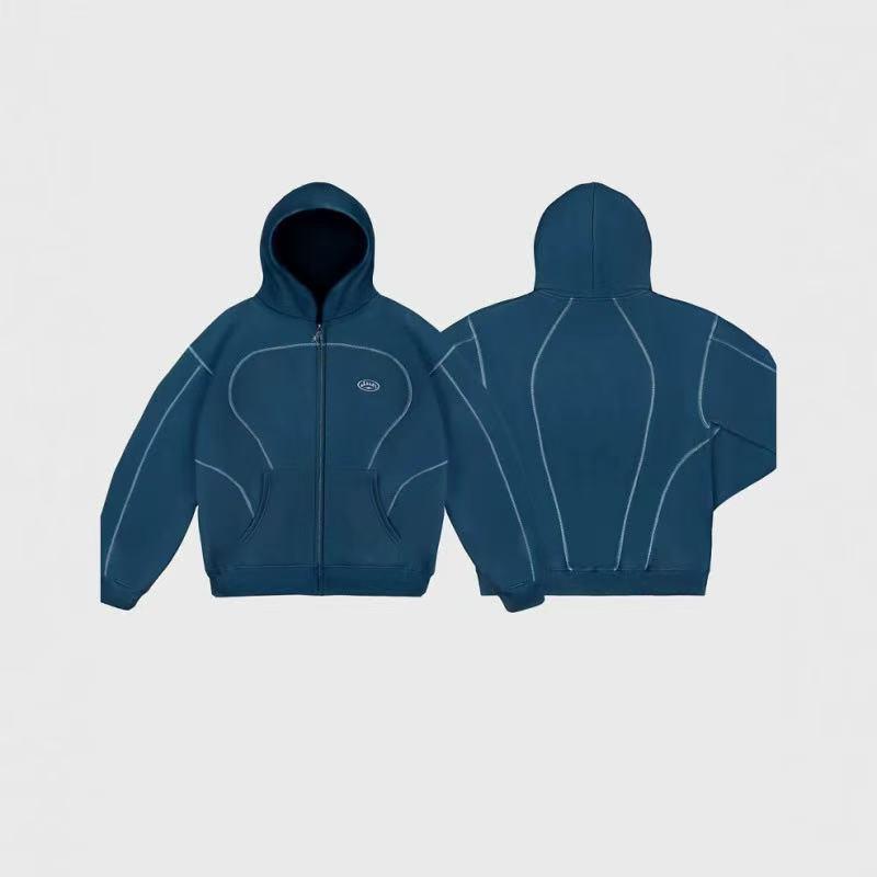 2026 Fashion Loose Sweatshirt and Sweatpants ,Hip Hop Street Style Unisex Zipper Hooded Jacket Set black logo