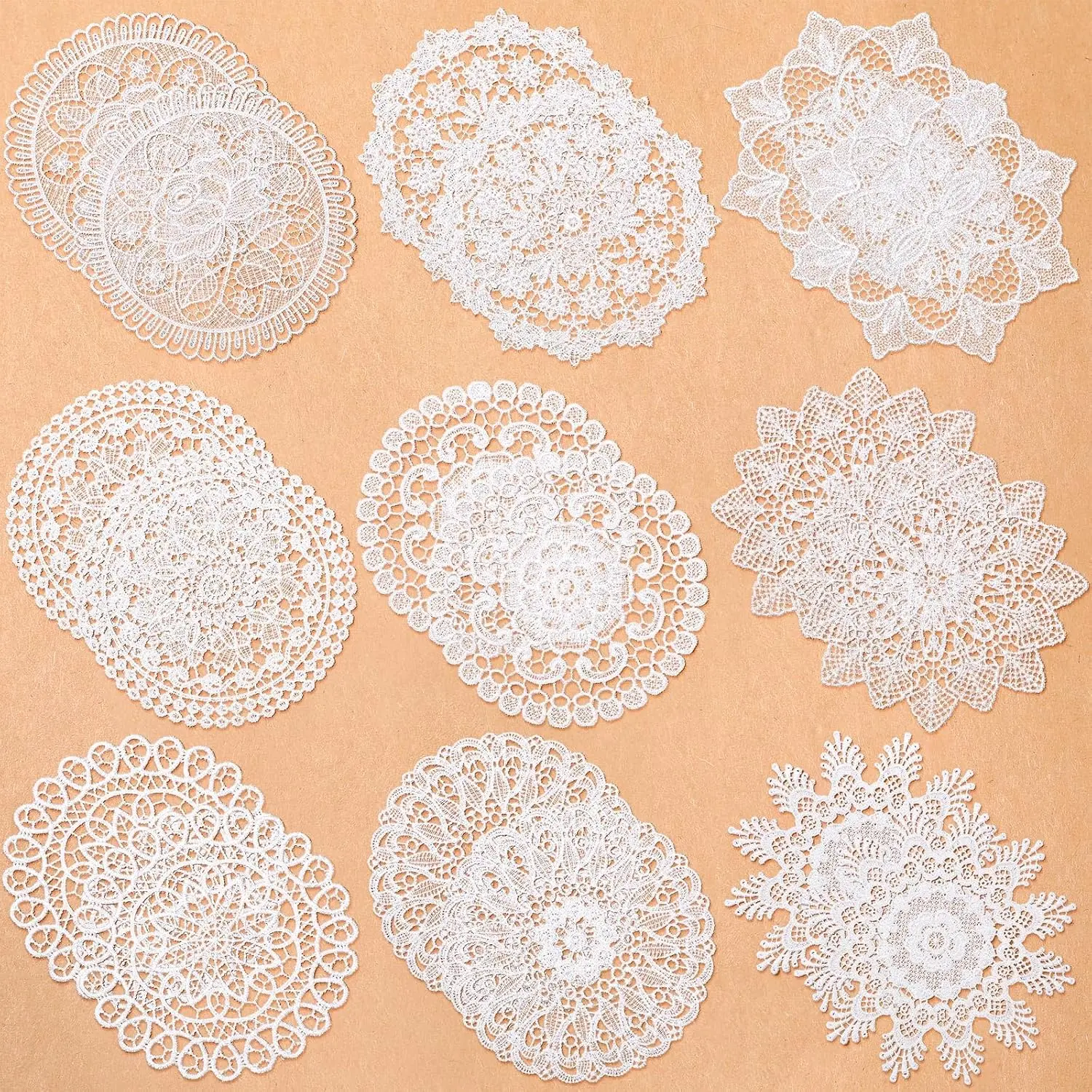 18-Piece 6in Classic White Lace Doilies Set, Handmade Cotton Tableware Coasters, Vintage Rustic Round Placemats for Cake, Tea, Kitchen Dining Room Wedding Decor