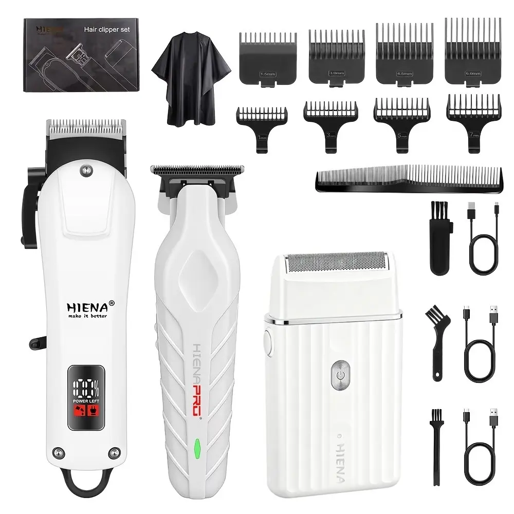 Barber-Grade 3-Piece Cordless Hair and Beard Trimming Gift Set, LED Display with Smooth Anti-Tangle Blades, All-in-One for Hair and Beard Styling, A Premium Choice for Boyfriend or Husband