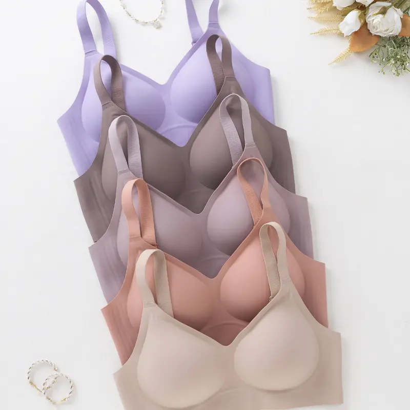 3/4/5 Pack/ 12 colors V-neck seamless jelly women's bras Wireless support and gathering Sports back beauty vest XS-XL Four-row three-hook design Comfortable, skin-friendly and breathable Daily casual T-shirt matching bra Adjustable straps High-quality bra