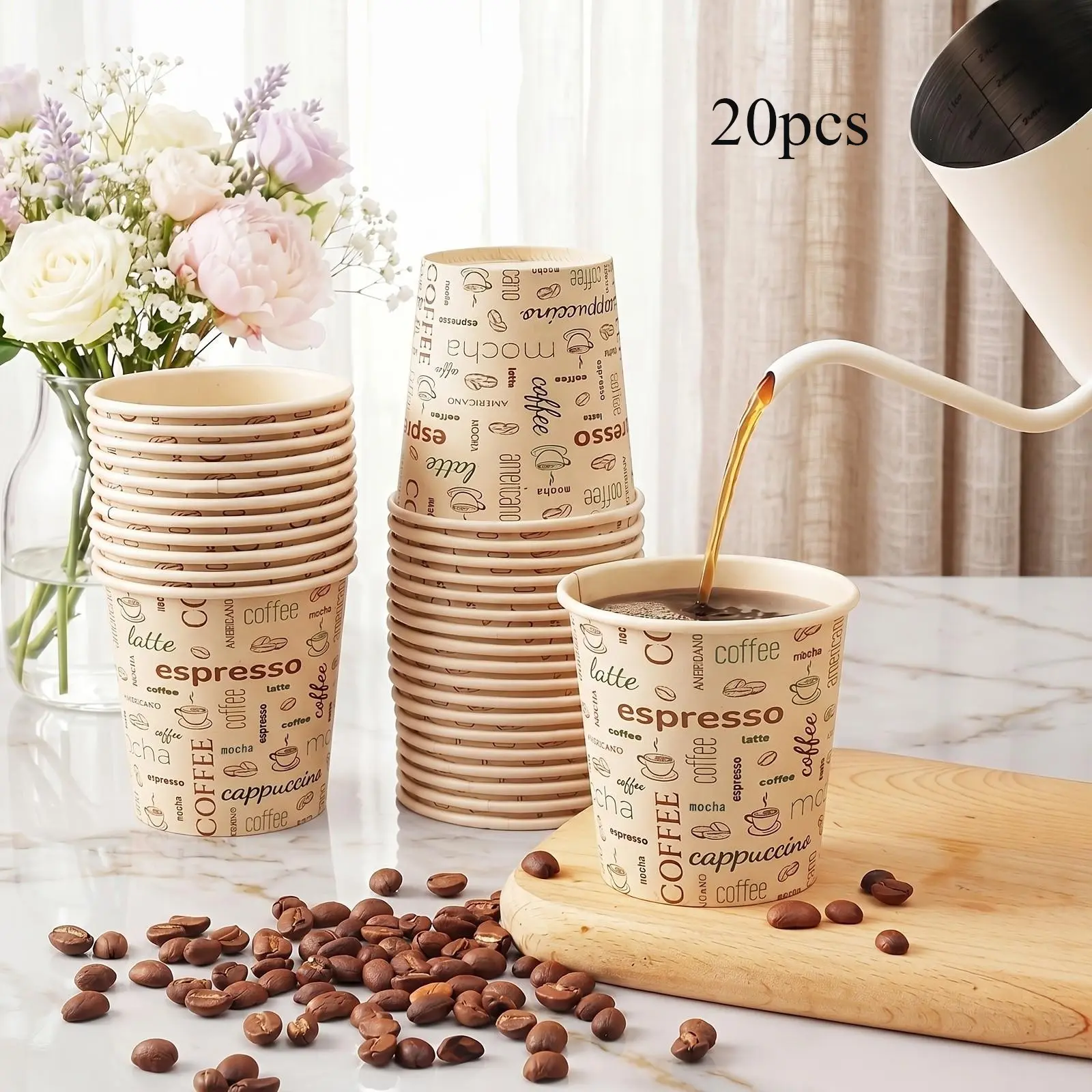 20 Pcs 6oz Disposable Paper Cups, Coffee Tea Water Cold Hot Beverage Juice Cups, Ideal for Parties Picnics BBQ Travel Home Events