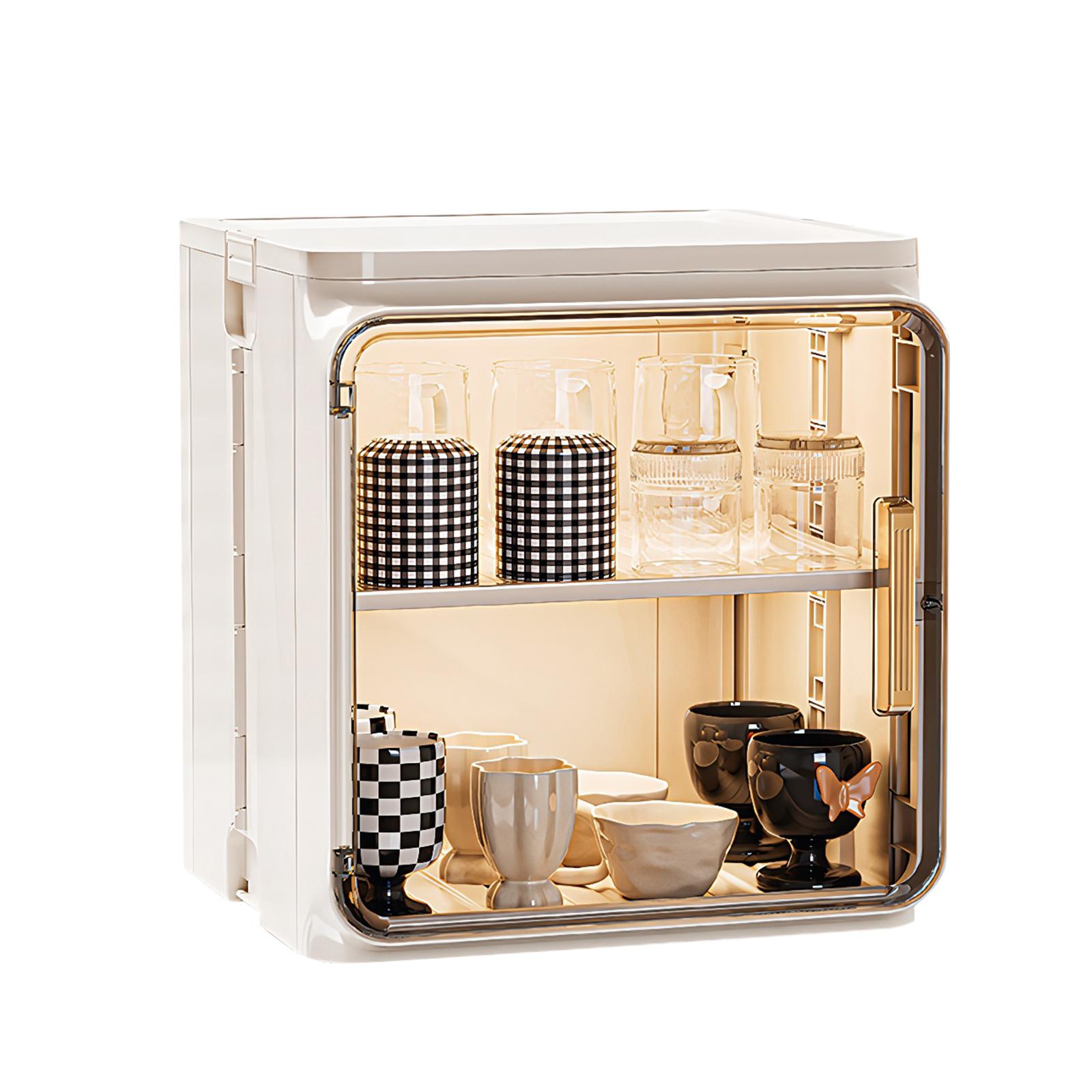 Stackable Plastic Multilayer Cup Storage Box Large Capacity Desktop Storage Display Shelf with Doors and Shelves for Office Kitchen Coffee Bars NEW