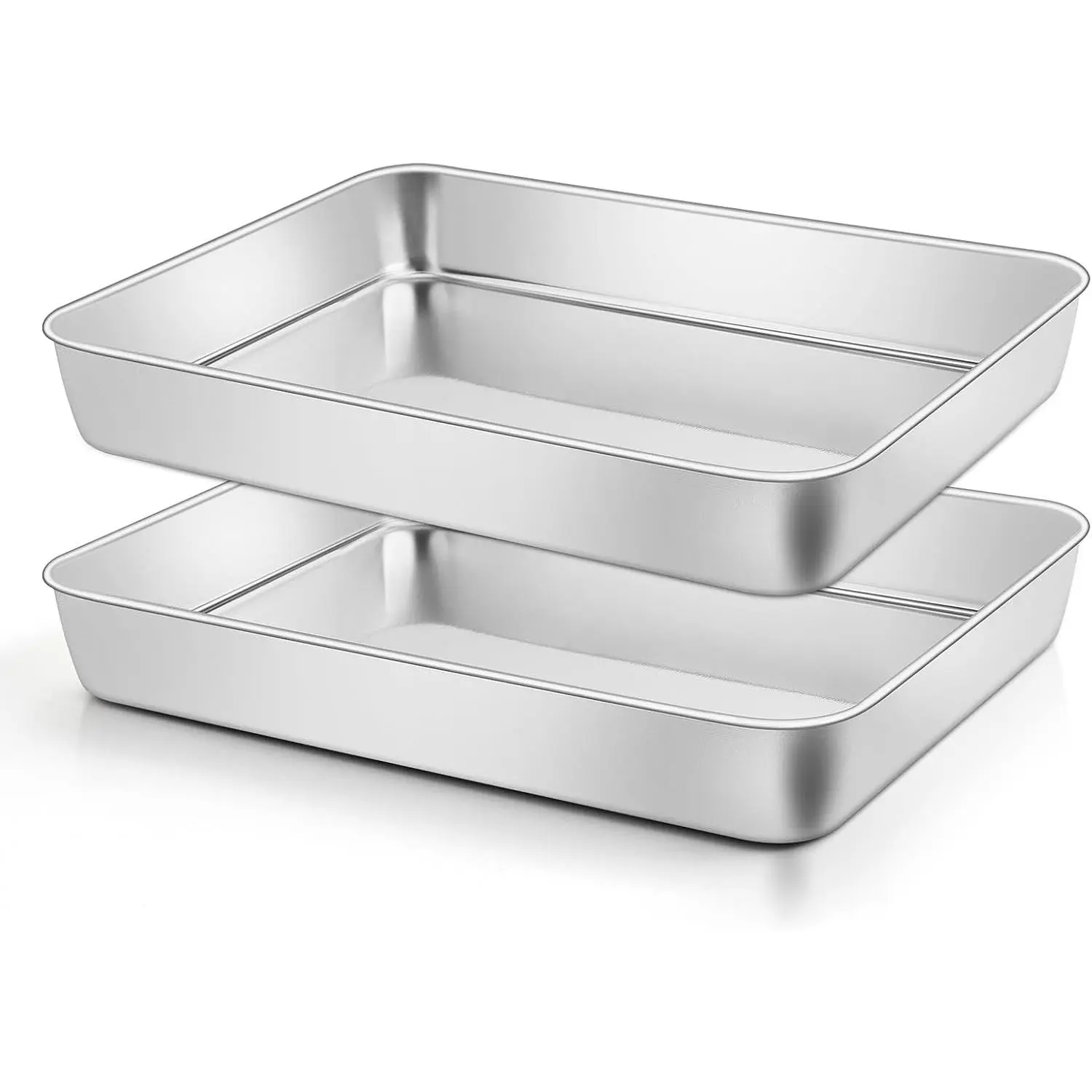 Stainless Steel Baking Pans Set of 2, 12⅓ x 9¾ x 2 Inch Cake Pan, Nonstick & Heavy Duty, Deep Rectangular Lasagna Pan Sheet Bakeware for Focaccia, Bread, Brownies, Casseroles Dish