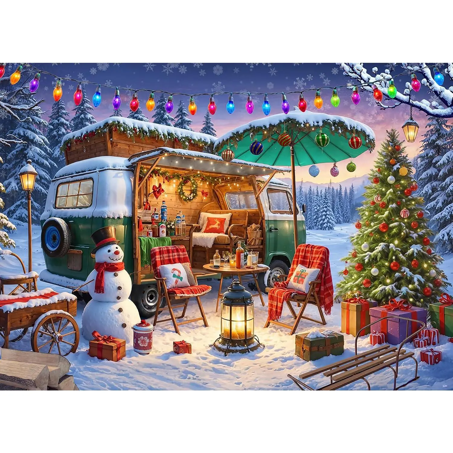 Christmas Camper Jigsaw Puzzle - 1000 Piece Puzzle for Adults, Fun Puzzles for Adults 1000 Pieces, Vibrant Colors, Precision Cut, Great Camper Theme, Build Holiday Spirit