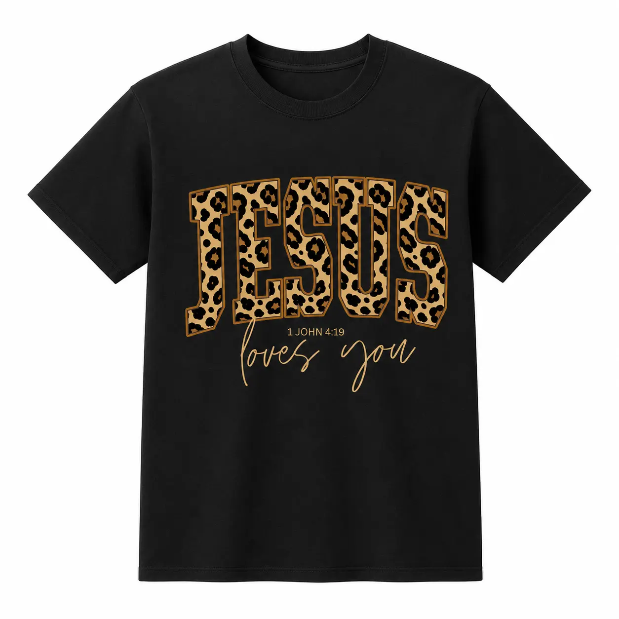 Women's Straight Fit Sweatshirt, Christian Bible Verse Graphic Streetwear Pullover with Sporty Chic Cheetah Print Sleeves, Soft Fabric, Tops, Clothes, Casual Wear, Easy Throw-On For Church And Coffee