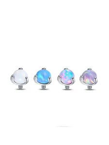 G23 Titanium 16G Round Opal Dermal Anchor Top Helix Cartilage Nose Stud Piercing Industrial Piercing Ear Piercing Body Jewelry