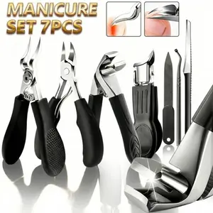 7PCS Toenail Clippers for Thick Nails, Professional Ingrown Toenail Tool Kit, Heavy Duty Wide Jaw Nail Clippers, Sharp Curved Blade Nail Cutter, Stainless Steel Pedicure Kit, Podiatrist Nail Care Tools for Seniors, Men & Women