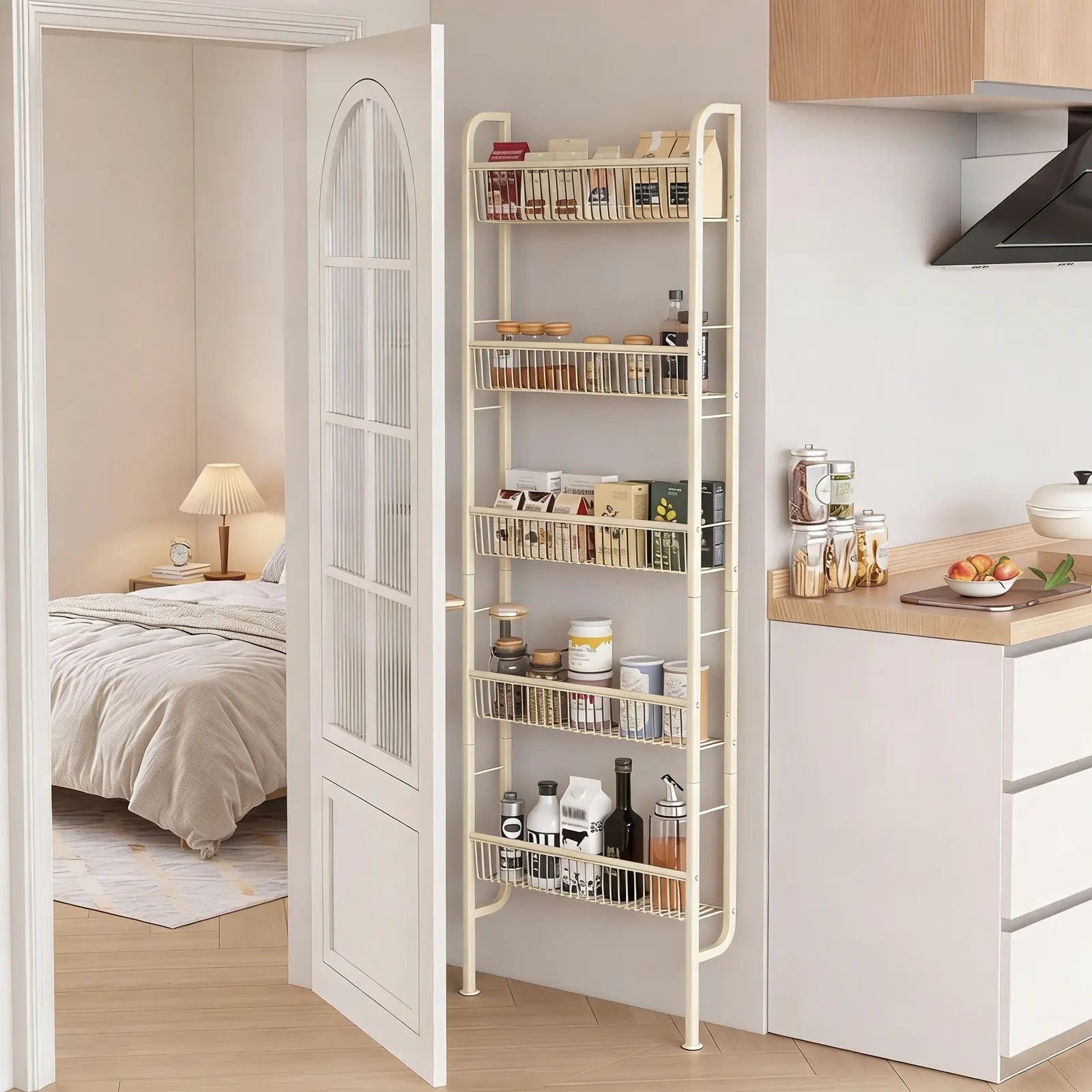 5-Tier Slim Narrow Bathroom Storage Shelf - 3.94 in Freestanding Metal Wire Shelving Unit for Small Spaces/Behind Door - Anti-Slip Base - Narrow Gap Rack