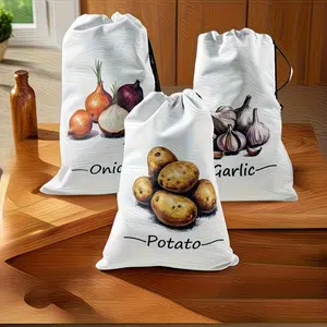2pcs Reusable Potato Onion Garlic Storage Bags, Drawstring Closure With Side Zipper, Sun Block Fresh Keeping Design, Space Saving Food Organizer For Kitchen Cabinet & Home Vegetable Storage