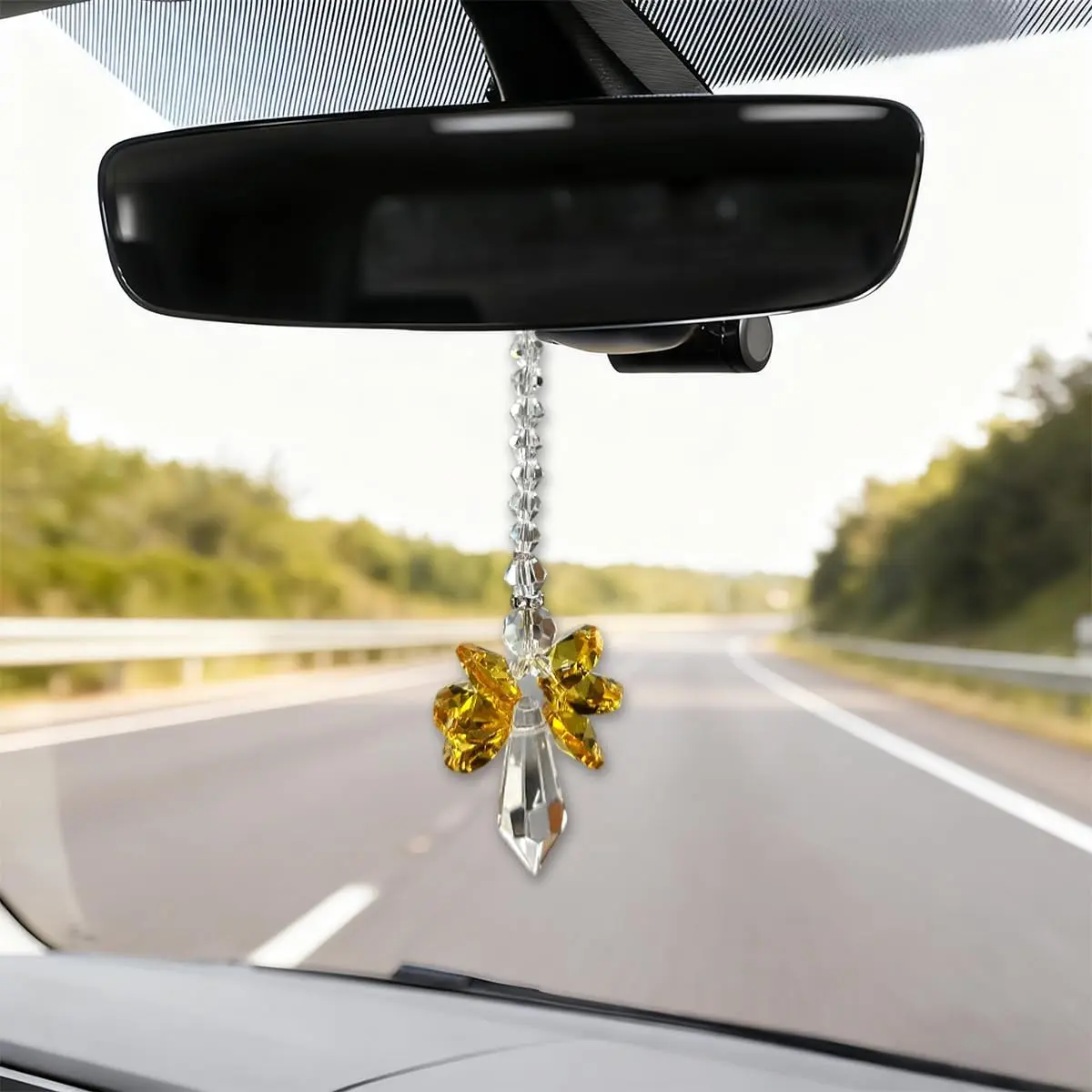Angel Shape Synthetic Car Interior Decor Pendant, Cute Rhinestone Rear View Mirror Charm, 8.89x1.41" Lucky Automotive Interior Accessory (Yellow), Luck Symbol