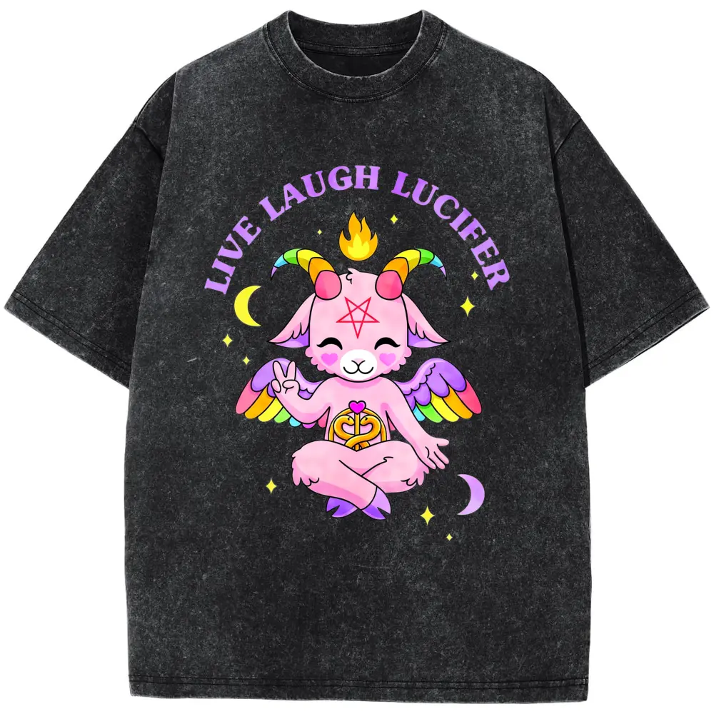 Live Laugh Lucifer Cute Baphomet Design T-Shirt Black Menswear