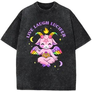 Live Laugh Lucifer Cute Baphomet Design T-Shirt Black Menswear