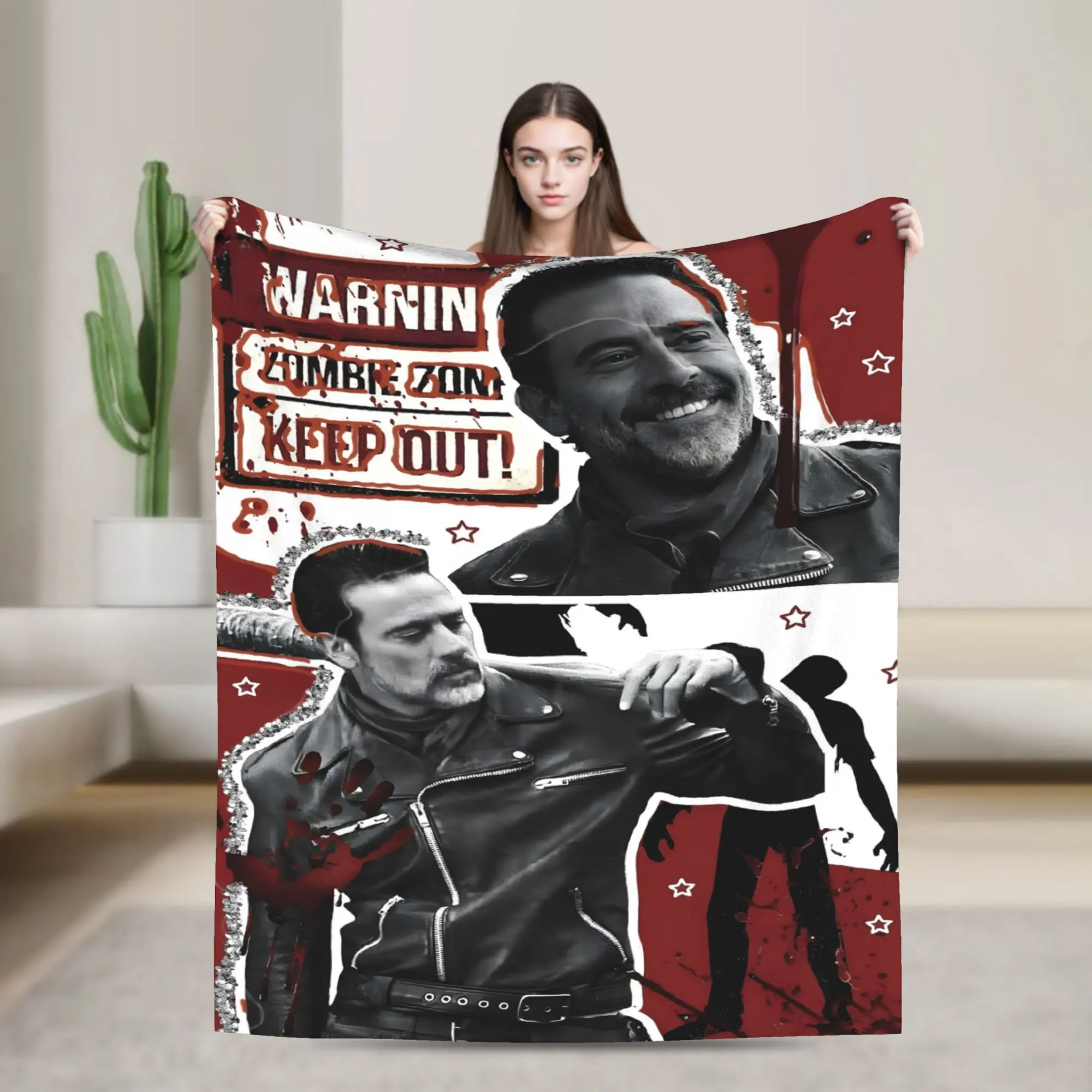 Negan Smith Collage Flannel Blanket The Walking Dead Character Throw Blanket Sofa Home Decor
