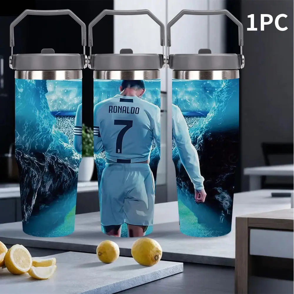 1pc 30oz/20oz Stainless Steel Insulated Tumbler, Ronaldo No.7 Soccer Player Pattern, Leak-Proof, Gym Cup, Commuter Mug, Perfect Holiday Gift
