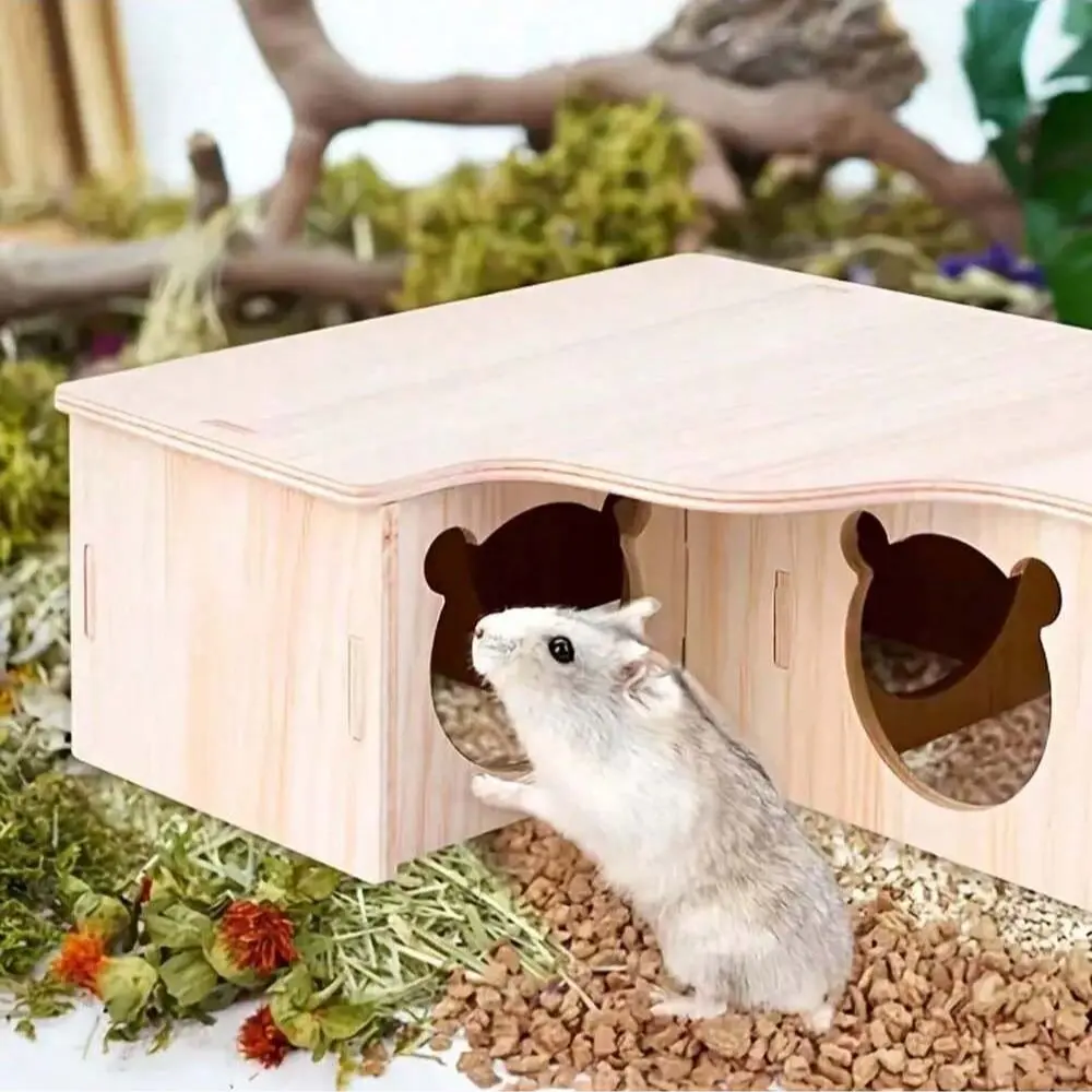 Wooden Multi-Room Hamster Maze & Hideaway, Fun Activities and Comfortable Nest for Pets, Ideal Pet Playhouse Accessory
