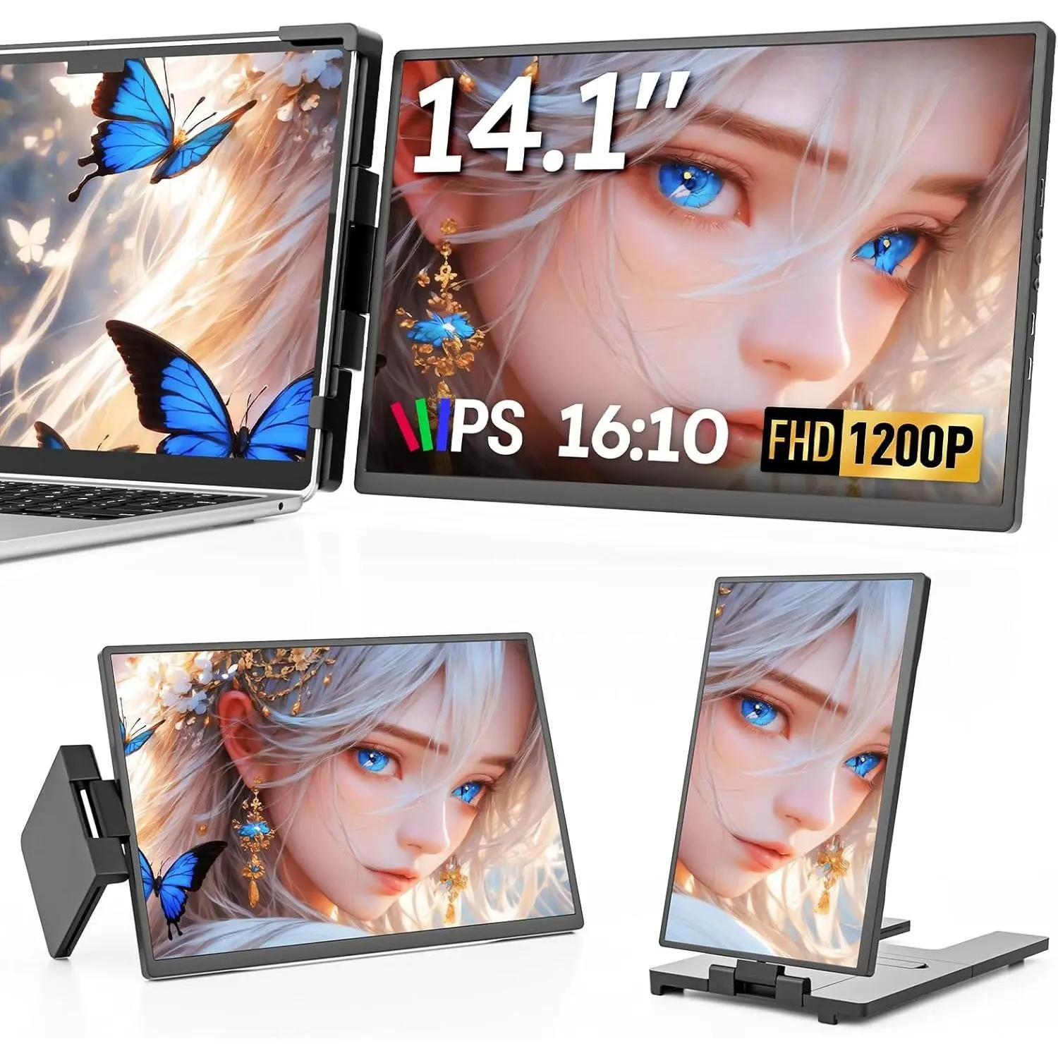 14" Laptop Screen Extender,FHD 1200P IPS Portable  for 14"-17.3" Laptops,  Travel Screen  Plug & Play, Laptop Screen  Extender Compatible with Windows//Android&Chrome OS