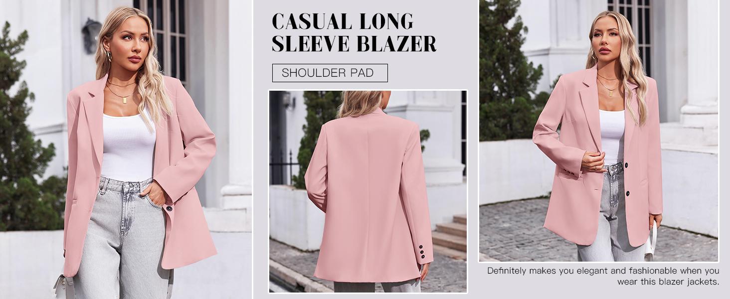 FMEYOA  Women Casual Oversized Blazers Lapel Button Down Solid Work Office Blazer Jacket
