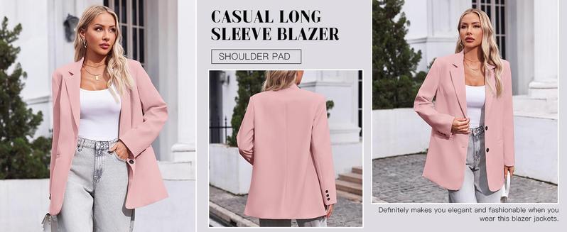 FMEYOA  Women Casual Oversized Blazers Lapel Button Down Solid Work Office Blazer Jacket