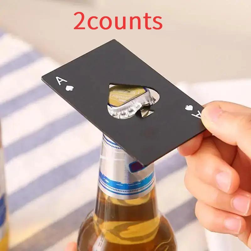 Stainless Steel Poker Shaped Bottle Opener, 2pcs Portable Non-slip Manual Beer Opener, Bottle Cap Remove Tool for Indoor & Outdoor, Utensils