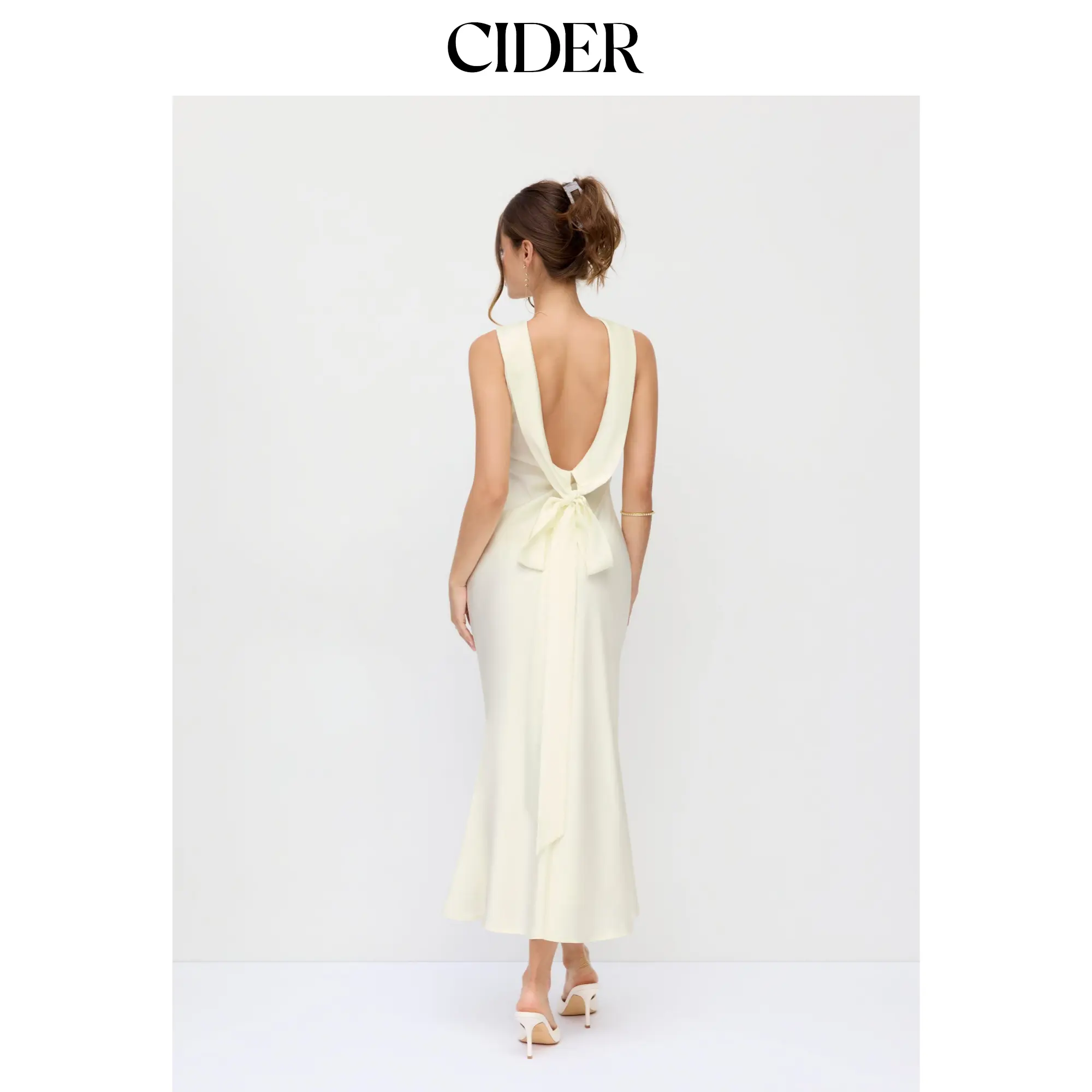 Cider Satin Boat Neck Backless Bowknot Mermaid Maxi Dress