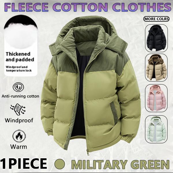 Winter hooded casual fleece-lined men's coat,removable hood,warm color-blocked cotton jacketcouples' style winter cotton coat, outerwear top.