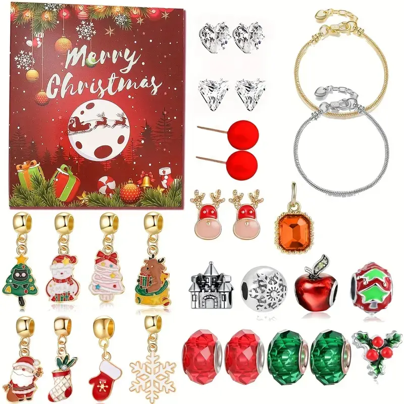24-Piece Christmas Advent Calendar Bracelet Set, DIY Jewelry Making Kit, Colorful Countdown Gift Set, Perfect for Holiday Gifts
