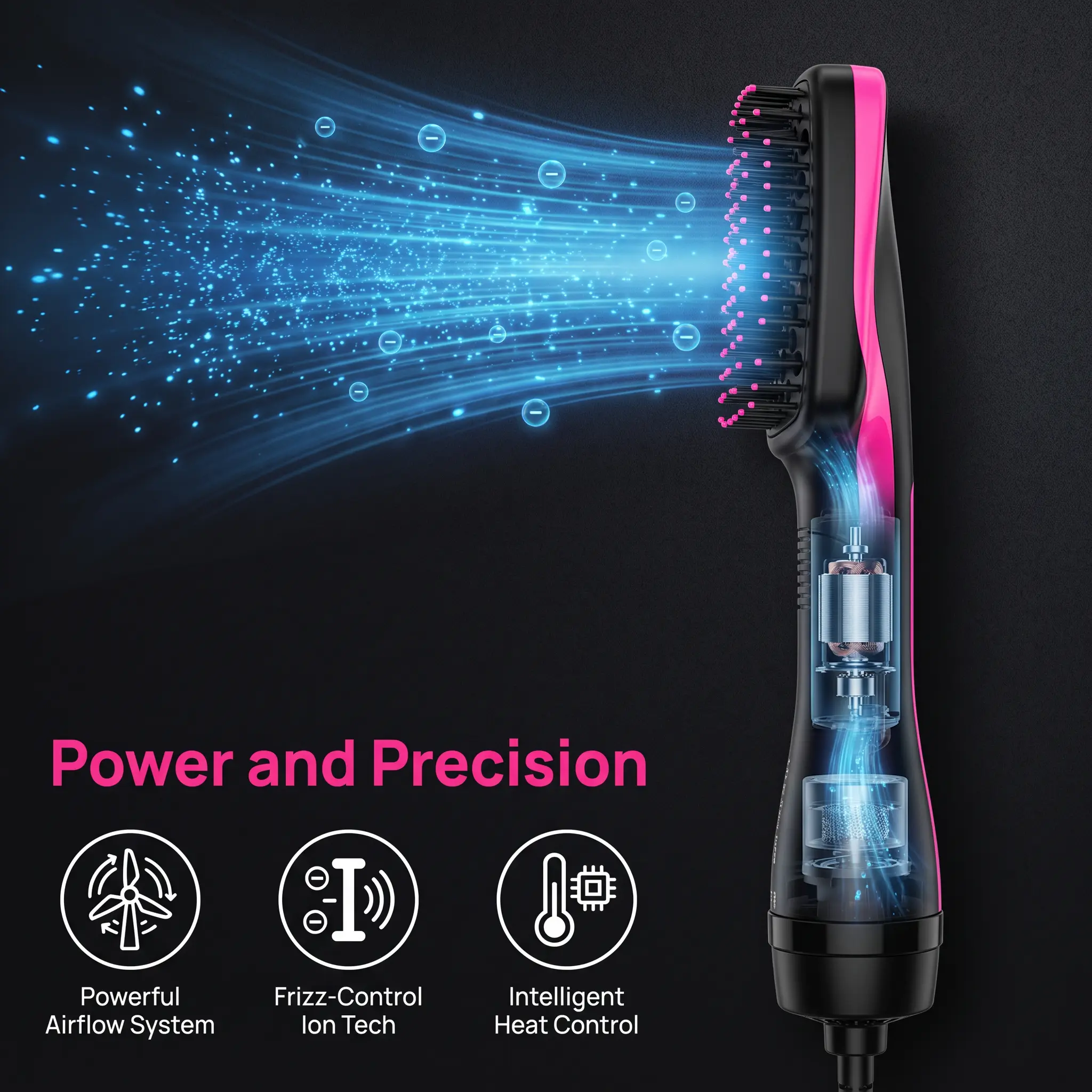 Salon Hair At Home! 2-in-1 Hot Air Blow Dryer Brush, All-In-One Volumizer for Quick Straightening, Curling & Effortless Daily Styling