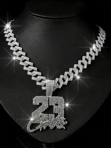 Men's Miami Chain 23 Number Pendant Necklace, Hip Hop Style Rhinestone Jewelry, Daily Wear & Gift Recommendation
