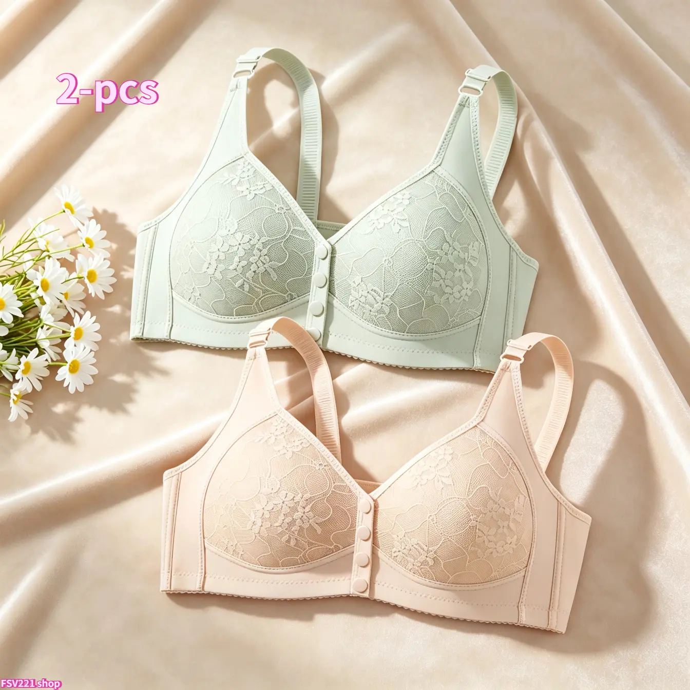 2-PCS Women’s Front Closure Sports Bra, Wire-Free Seamless Comfort Bra with Breathable Cotton Feel, Adjustable Straps & Supportive Fit, Everyday Lingerie for Workout, Active Lifestyle & Daily Wear