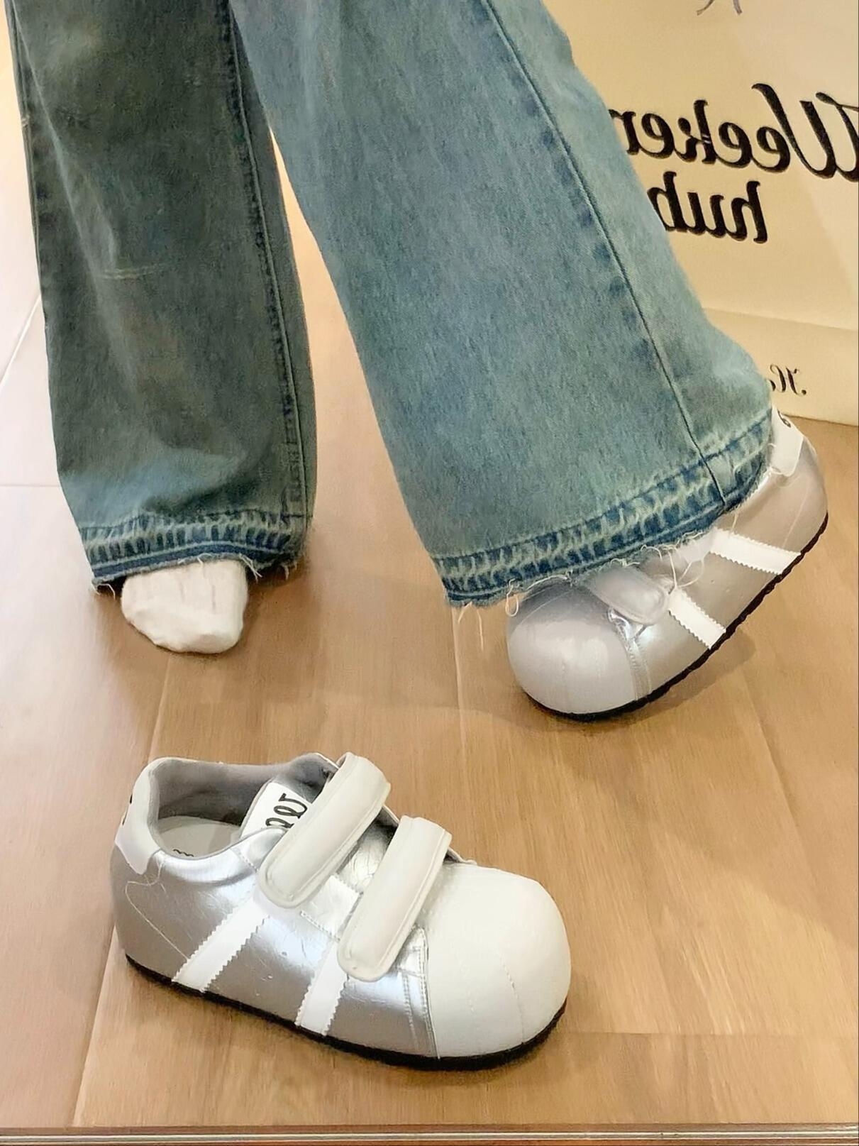 Women's shell-toe chunky shoes with 6CM internal height increase, Velcro closure, cute and quirky caterpillar bubble loafers