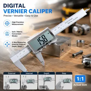 150mm Digital Caliper with LCD Screen, High Precision Electronic Vernier Micrometer for Depth Measurement, Portable ABS Plastic Lightweight Tool for DIY Workshop Home Use, Auto Calibration Unit Switch