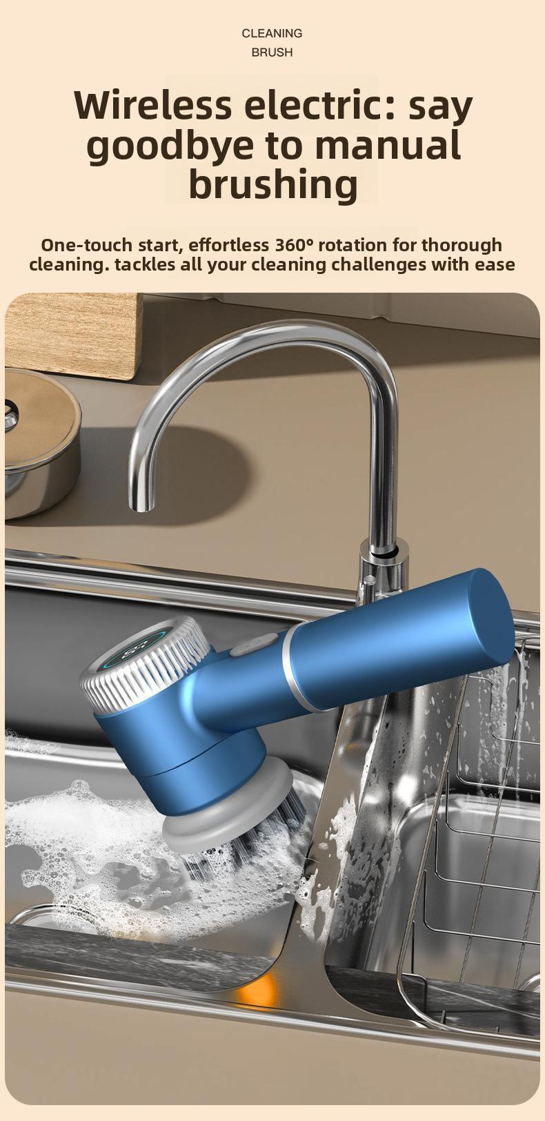 Multi - Function Kitchen Electric Cleaning Brush Wireless Automatic Scrubber for Dishes Pots and Pans Rechargeable Household Cleaning Tool